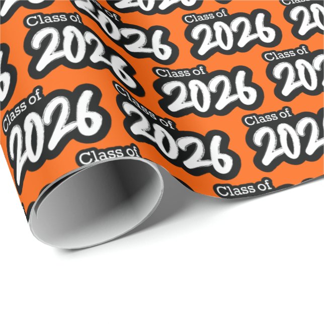 Orange Bold Brush Class of 2026 Wrapping Paper Geschenkpapier (Rolleneckpunkt)