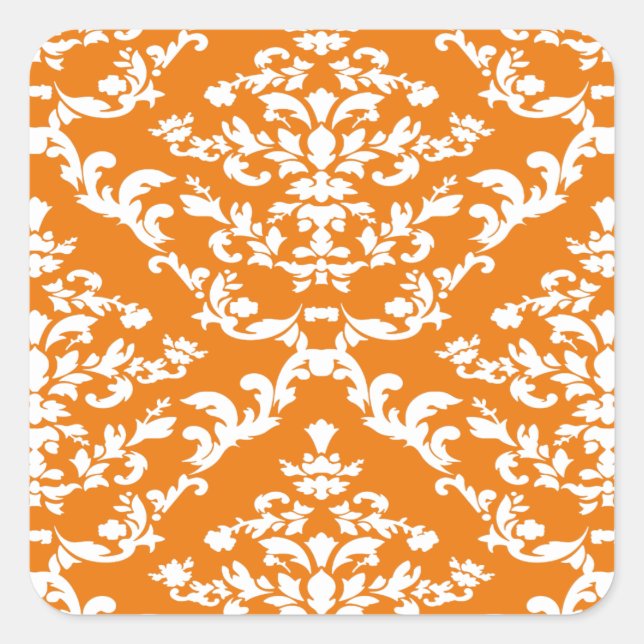 Orange Bold Damask bei Emporiomoffa Quadratischer Aufkleber (Vorderseite)