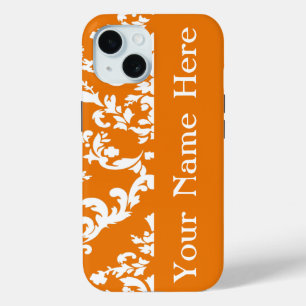 Orange Bold Damask w/ name @ Emporiomoffa iPhone 15 Hülle