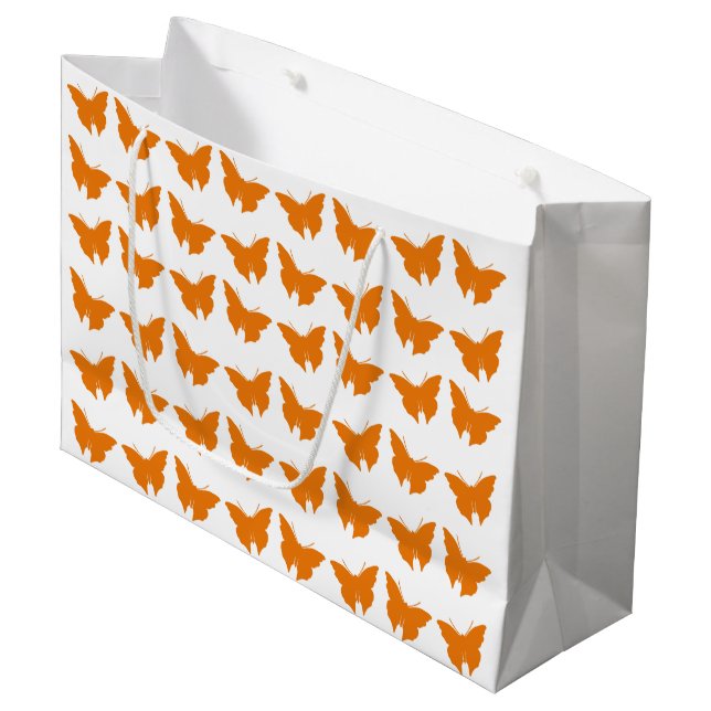 Orange Bold Mod Butterflies Große Geschenktüte (Vorderseite Schrägansicht)