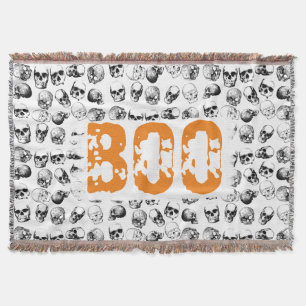 Orange Boo Halloween Spooky Skull Pattern Decke