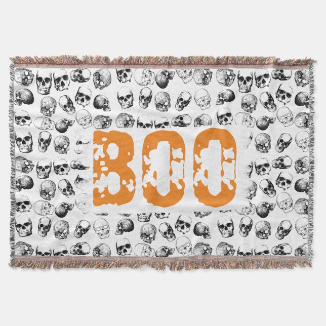 Orange Boo Halloween Spooky Skull Pattern Decke (Vorderseite)
