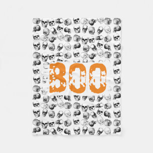 Orange Boo Halloween Spooky Skull Pattern Fleecedecke