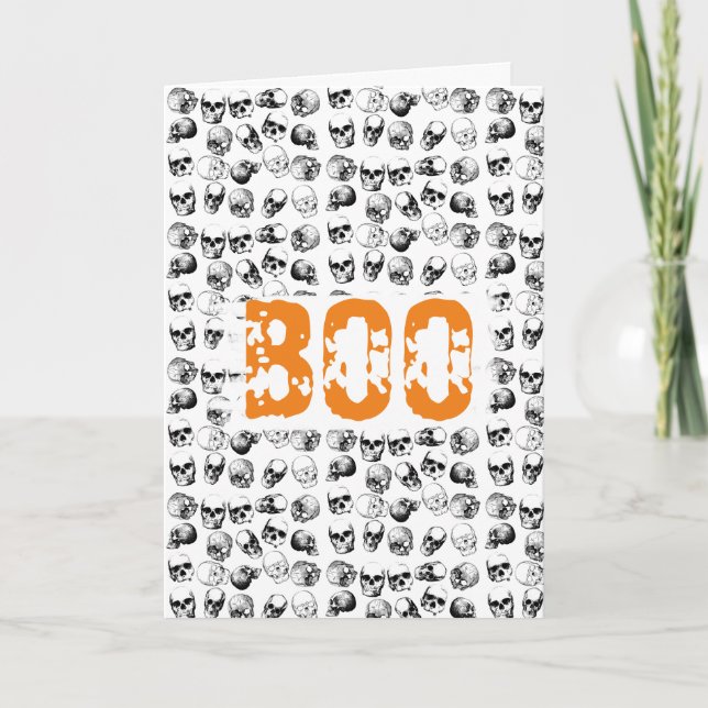 Orange Boo Halloween Spooky Skull Pattern Karte (Vorderseite)