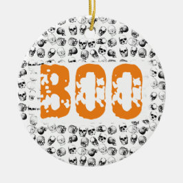 Orange Boo Halloween Spooky Skull Pattern Keramik Ornament