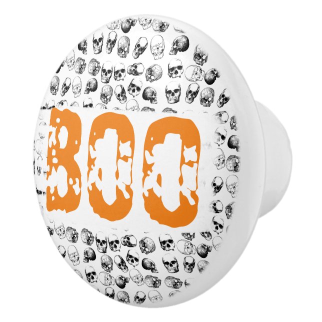 Orange Boo Halloween Spooky Skull Pattern Keramikknauf (Rechts)