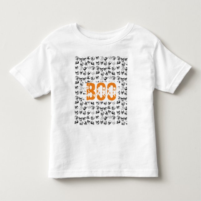 Orange Boo Halloween Spooky Skull Pattern Kleinkind T-shirt (Vorderseite)
