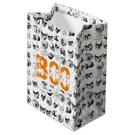 Orange Boo Halloween Spooky Skull Pattern Mittlere Geschenktüte