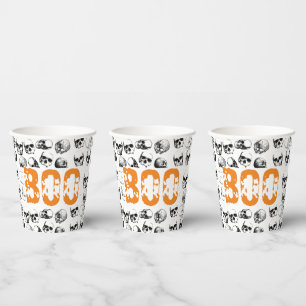 Orange Boo Halloween Spooky Skull Pattern Pappbecher