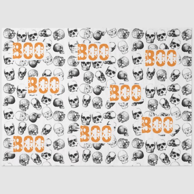 Orange Boo Halloween Spooky Skull Pattern Seidenpapier (Vorderseite)