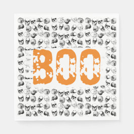 Orange Boo Halloween Spooky Skull Pattern Serviette