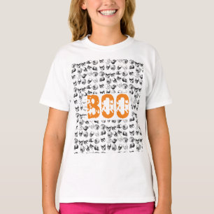 Orange Boo Halloween Spooky Skull Pattern T-Shirt