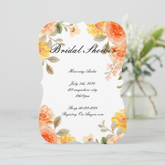 ORANGE BOTANICAL BRIDAL SHOWING INVITATION SAVE THE DATE (Stehend Vorderseite)