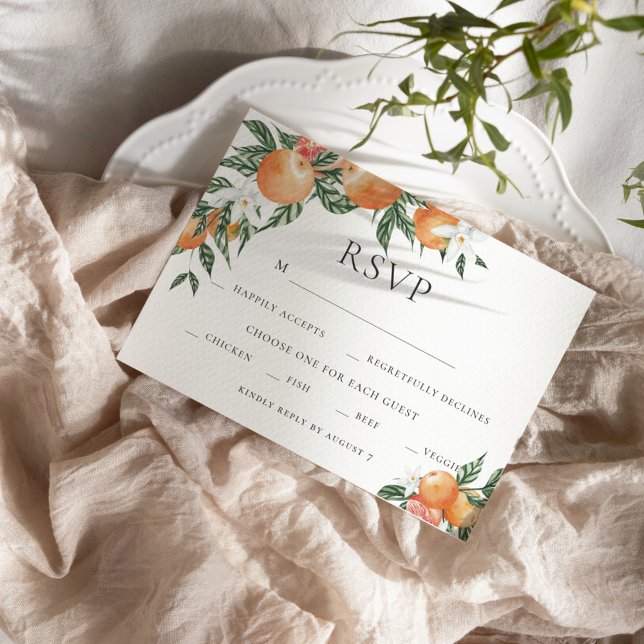 Orange Botanical Citrus Modern Wedding RSVP Einladung (Von Creator hochgeladen)