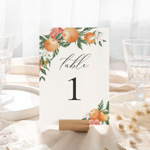 Orange Botanische Zitrus-Modus Hochzeit Tischnumme Tischnummer