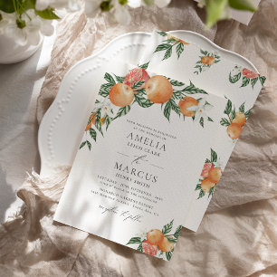 Orange Botanische Zitrusfrüchte Moderne Hochzeitse Einladung