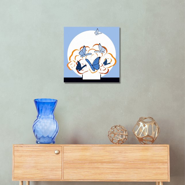 Orange Bouquet & Blue Butterfly Flutter Square Poster (Orange Bouquet & Blue Butterfly Fludder Square Poster, Entryway)
