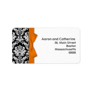 Orange Bow Damask Address Labels Adressaufkleber