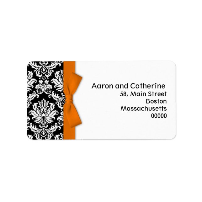 Orange Bow Damask Address Labels Adressaufkleber (Vorne)