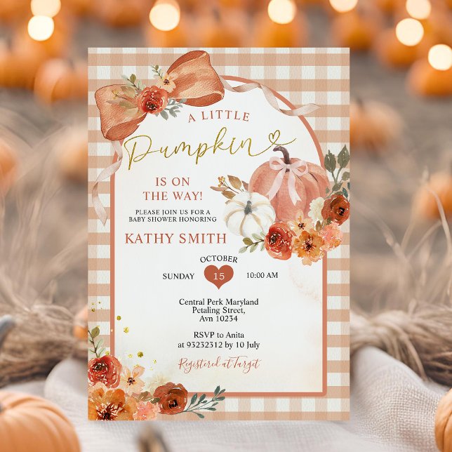 Orange Bow Fall Pumpkin Pumpkin Baby Dusche Einladung (Von Creator hochgeladen)