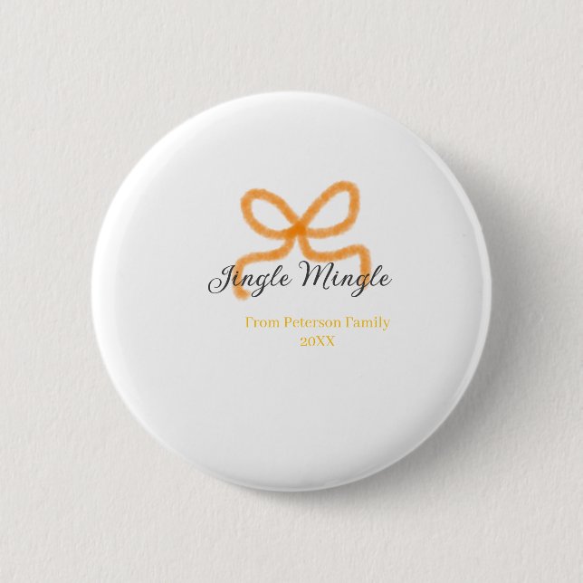 Orange bow jingle Mingle retro boho family namdate Button (Vorderseite)