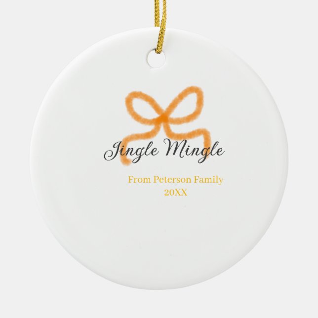 Orange bow jingle Mingle retro boho family namdate Keramik Ornament (Vorne)