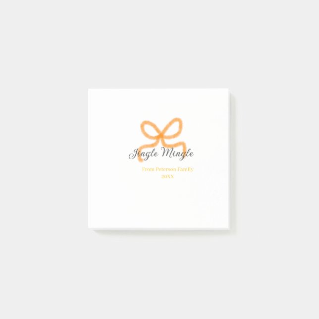 Orange bow jingle Mingle retro boho family namdate Post-it Klebezettel (Vorderseite)