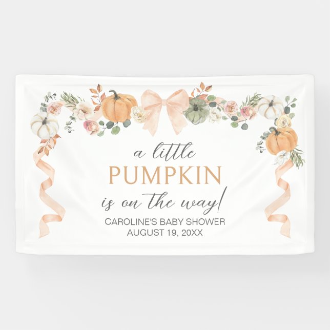 Orange Bow Pumpkin Baby Dusche Banner (Horizontal)