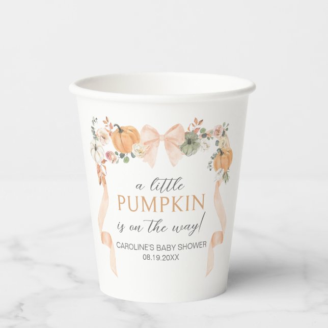 Orange Bow Pumpkin Baby Dusche Pappbecher (Vorderseite)