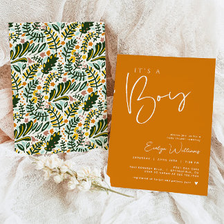 Orange Boy Baby Dusche Minimalistische Einladung