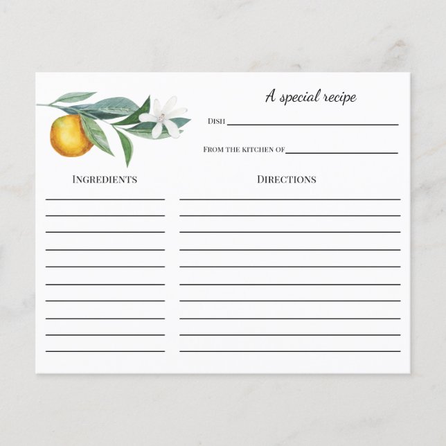 Orange Branch Brautparty Rezeptkarte (Vorderseite)