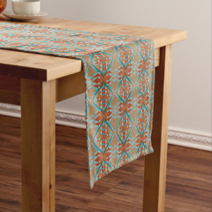 Orange Braun Aqua Türkis Blau Stammeskunst Kurzer Tischläufer