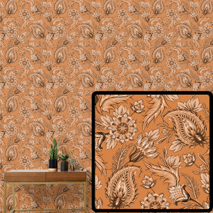 Orange Braun Floral Paisley Elegant Tapete