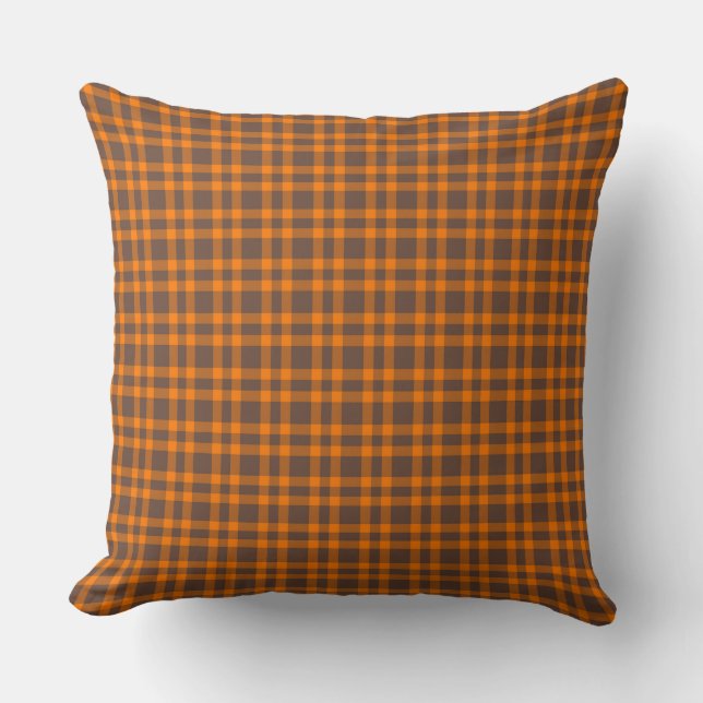 Orange-Braun-Karomuster Kissen (Vorderseite)