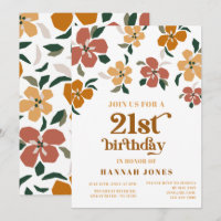 Orange & braun Retro 70er Floral 21. Geburtstag