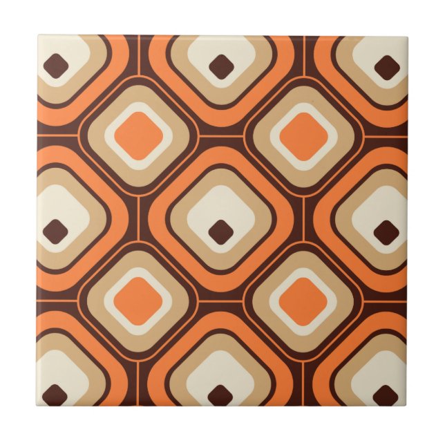 Orange, braune und beige Quadrate Fliese (Vorderseite)