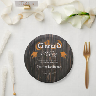 Orange Braune verschwommene Typografie Abschlussfe Pappteller