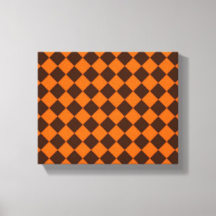 Orange Braunes Diamant-Schachbrettmuster Leinwanddruck