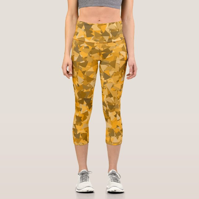 Orange Braunes Dreieckmuster Capri Leggings (Vorderseite)