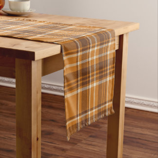 Orange-braunes Herbst-Tartan-Karo-Ästhetik Kurzer Tischläufer