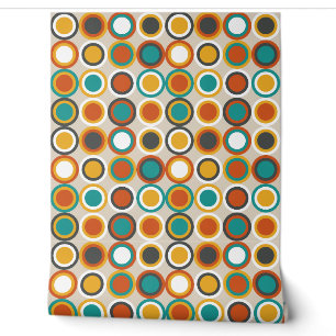 Orange Braunes Teal Blaues Mid Century Kreismuster Tapete