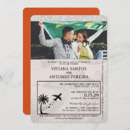 Orange Brazil Passport Wedding Einladung
