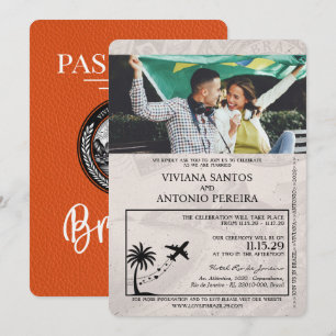 Orange Brazil Passport Wedding Einladung