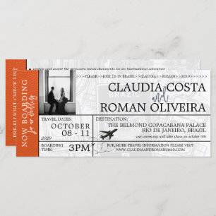 Orange Brazil Wedding Boarding Pass Einladung