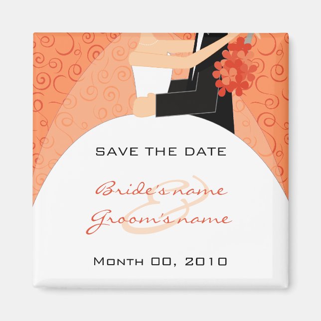 Orange Bride and Groom Save the Date Magnete (Vorne)