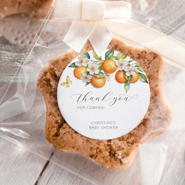 Orange Bright Citrus Floral Baby Dusche Vielen Dan Runder Aufkleber (Von Creator hochgeladen)