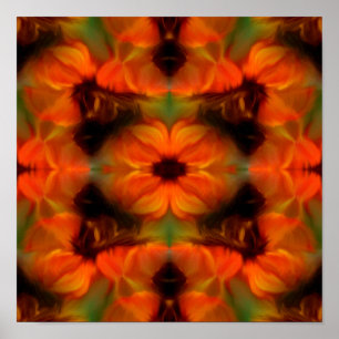 Orange Brown Abstrakte Blume Art Poster