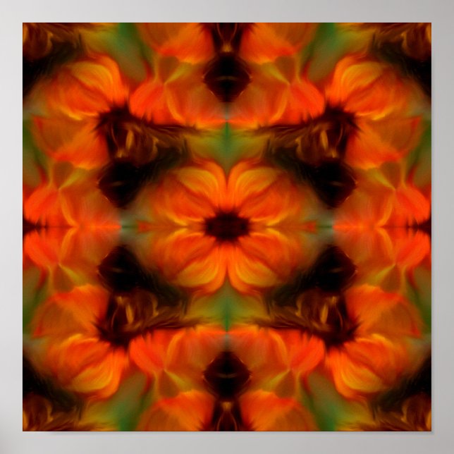 Orange Brown Abstrakte Blume Art Poster (Vorne)