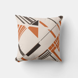 Orange Brown auf Beige Geometrie Abstrakter MCM Lo Kissen
