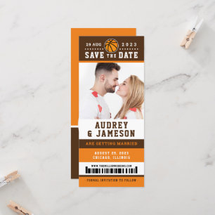 Orange Brown Basketball Save the Date Ticket Einladung